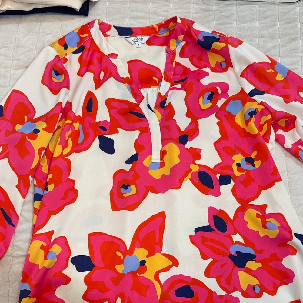 CROSBY by Mollie Burch Bold Floral Blouse in Pink, Orange, and Blue